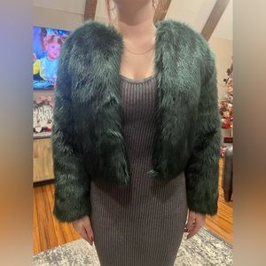 Forever21 Hunter Green Faux Fur Jacket Size S